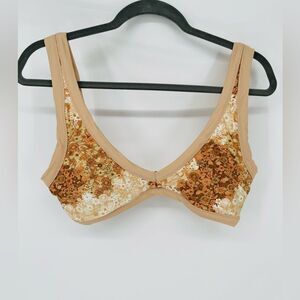 Aerie Tan Floral Scoop Bikini Top Medium